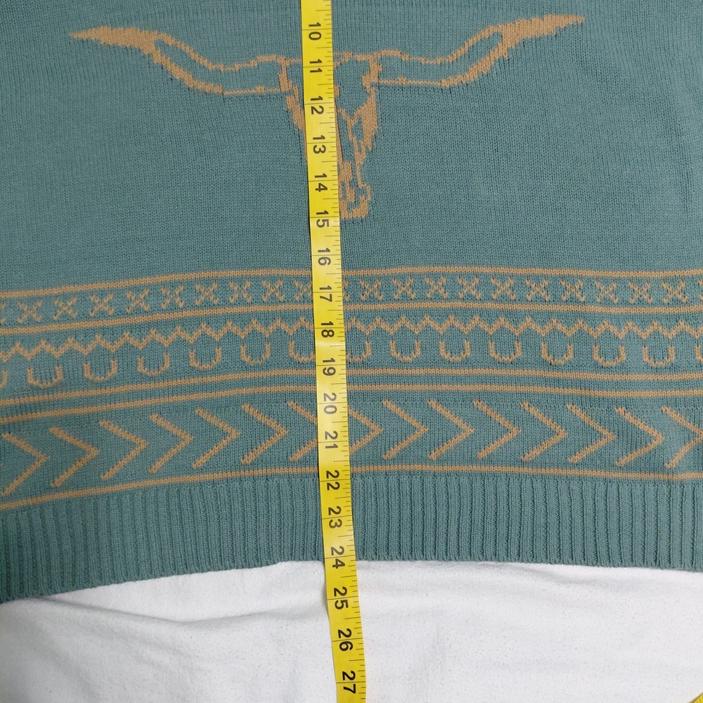 Cotton & Rye Outfitters Teal Southwestern Longhorn Skull Sweater Womens Large - Picture 5 of 9